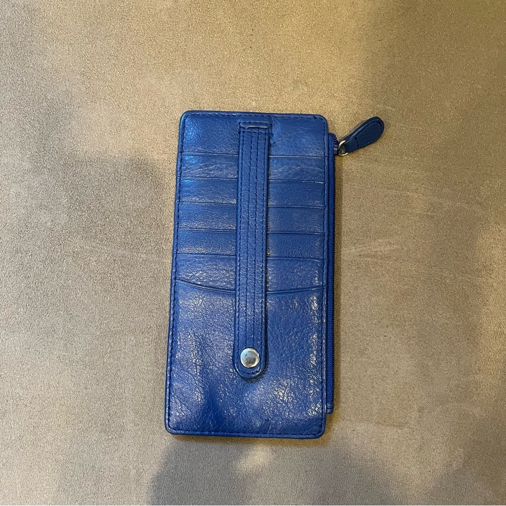 Blue Genuine Leather Card Holder Thin Wallet